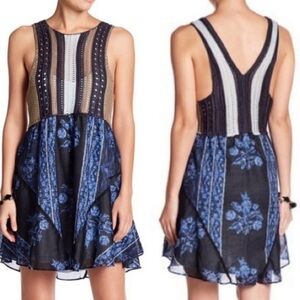 NWT Free People Katie Crochet Mini Dress Size Medium in Blue Combo‎